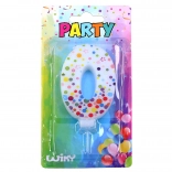 Party cake candle number 0 with polka dots