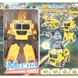 Opvouwbare schroefbare robot geel 2-in-1 – vrachtwagen met graafmachine