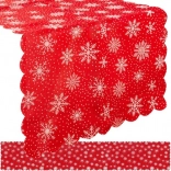 Langer roter Weihnachtstischläufer mit weißen Schneeflocken 220 x 35 cm