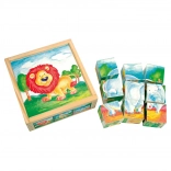 Bino wooden picture cubes – wild animals, 9 pieces