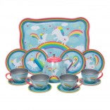 Schylling Unicorn Tea Set, Metal 15-Piece Set for Kids