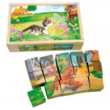 Bino wooden picture blocks – domestic animals, 15 pieces