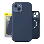 Magnetische Hülle und gehärtetes Glas Set für iPhone 14 Plus - Baseus Liquid Silica blau