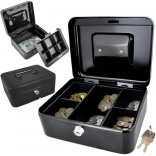 ISO TRADE metal cash box, black (20 × 16 × 9 cm)