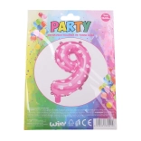 Inflatable number 9 balloon, pink with hearts