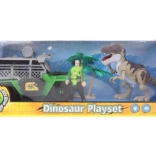 Battery-powered dinosaur set with off-road car and figure