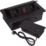 Recessed power strip for countertops with 2 outlets and 2 USB, black