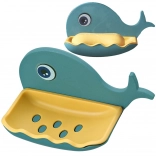 Wandzeepschaaltje in de vorm van een walvis met afvoer
