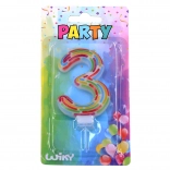Party candle number 3 with stripes
