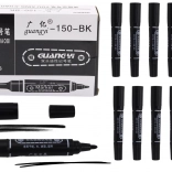 Set of double-sided waterproof black markers, 10 pcs
