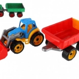 Colorful Plastic Tractor with Loader and Trailer