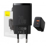 BASEUS 20W Netz‑Schnellladegerät mit USB‑C und USB (schwarz)