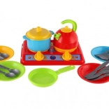 Plastic dishware set with stove and accessories for children