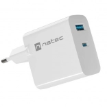 Natec Ribera GaN Ladegerät 65W USB-A und USB-C weiß