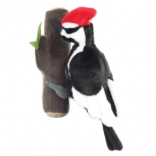 Plush woodpecker on a branch 33 cm eco friendly