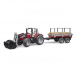BRUDER MASSEY FERGUSON 7480 tractor with front loader and log trailer