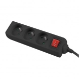 Verlängerungskabel mit 3 Steckdosen und Schalter, 3 m, schwarz, Kupferkabel