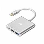Adapter USB C HUB 3in1 - HDMI, USB, PD silver