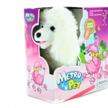 lopende hond aan kabel met kwispelende staart