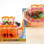 Doll dining table with chairs and tableware