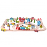 Wooden Train Set City and Village BIGJIGS RAIL, 91 pieces