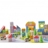 Jeujura wooden building set little town from blocks 50 pieces