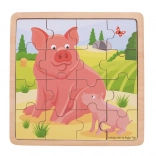 Wooden Puzzle BIGJIGS TOYS – Pig with Piglet, 16 Pieces