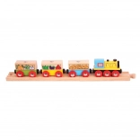 Bigjigs Rail freight train with vegetables and tracks