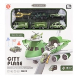 Vliegtuig met uitklapbare garage en militaire autootjes