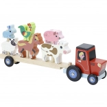 Vilac wooden tractor with trailer and peg animals