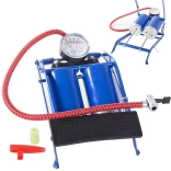 Car foot pump with double cylinder and adapters for bicycles