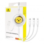 Ausziehbares 3‑in‑1‑Ladekabel BASEUS USB auf USB‑C, Micro USB und Lightning, 3,5 A, 1,1 m – weiß