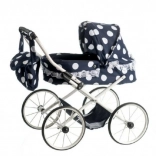 Ewa Retro Doll Pram, black with polka dots and lace