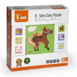 VIGA wooden cube puzzle farm – 4 blocks