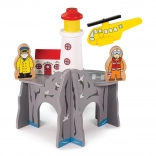 Bigjigs Rail tunnel with lighthouse and heliport – wooden set for wooden railways