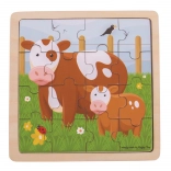 Bigjigs Toys wooden puzzle: Cow with Calf – 16 pieces