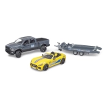 Bruder off-road RAM pick-up with trailer, sports car and figure