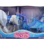 Pferd mit blauem Wagen