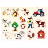 Bino wooden puzzle farm 14 pieces
