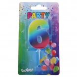 Party candle number 6 rainbow with stand