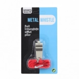 Metal sports whistle with lanyard