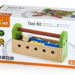 Wooden tool set in a carrier for children