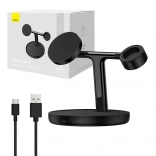 Magnetischer kabelloser Ladehalter BASEUS Swan 3-in-1, 15 W MagSafe, schwarz