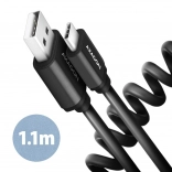 Axagon Twister USB‑C auf USB‑A Kabel 1,1 m, USB 2.0, 3 A, Aluminium, schwarz