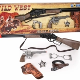 Cowboy set – rifle, revolver, handcuffs and sheriff’s badge for caps