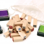 wooden alphabet stamps small foot with pouch and ink pads
