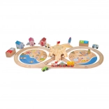 BIGJIGS RAIL Wooden Train Set Coastal Clean-Up, 70 pieces