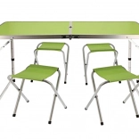 Table de camping pliante avec 4 tabourets, vert