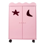 armoire pour poupées en bois rose sur roulettes small foot